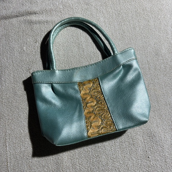 Handbags - Teal Leatherette Mini Bag with Gold Accent